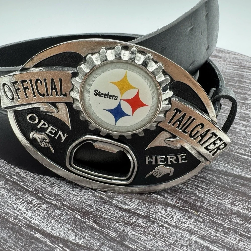 Pittsburgh Steelers Belt Mens 36‎ NFL Leather Logo Bottle Opener Tailgater NCAA